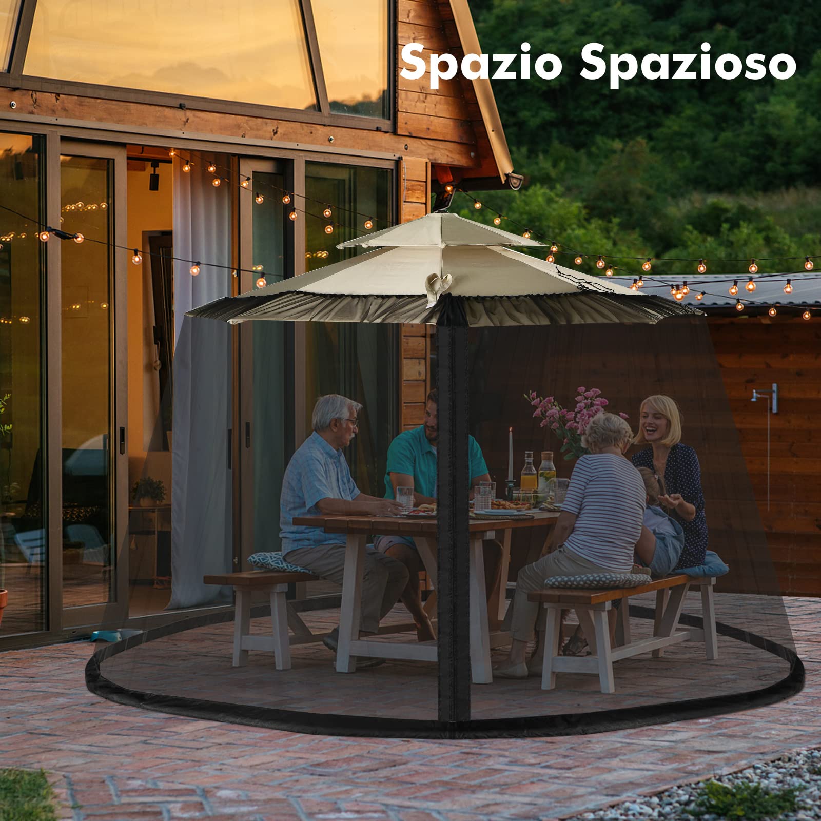 COSTWAY Zanzariera per Ombrellone da Esterno, Zanzariera Regolabile da Patio con 2 Porte a Doppia Cerniera, Rete per Copertura Ombrellone, 12,5 x 2,3 m