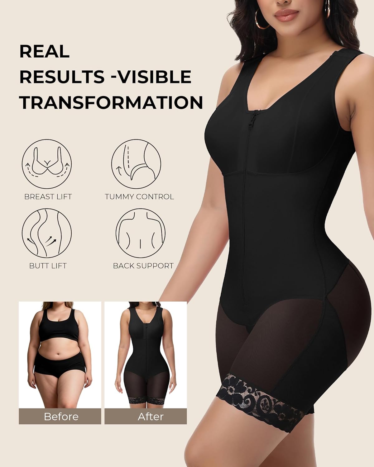 SHAPSHE Fajas Colombianas Moldeadoras Tummy Control Shapewear for Women Full Body Shaper Bodysuit Butt Lifting