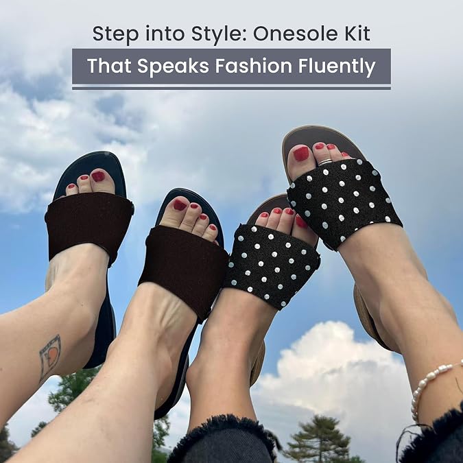 Onesole Original Interchangeable Shoe Kit, Chic Black Wedge Sandals with Interchangeable Soles stainless steel snaps Almost Decadent on Black Crystal interchangeable Tops sandals As Seen on Shark Tank