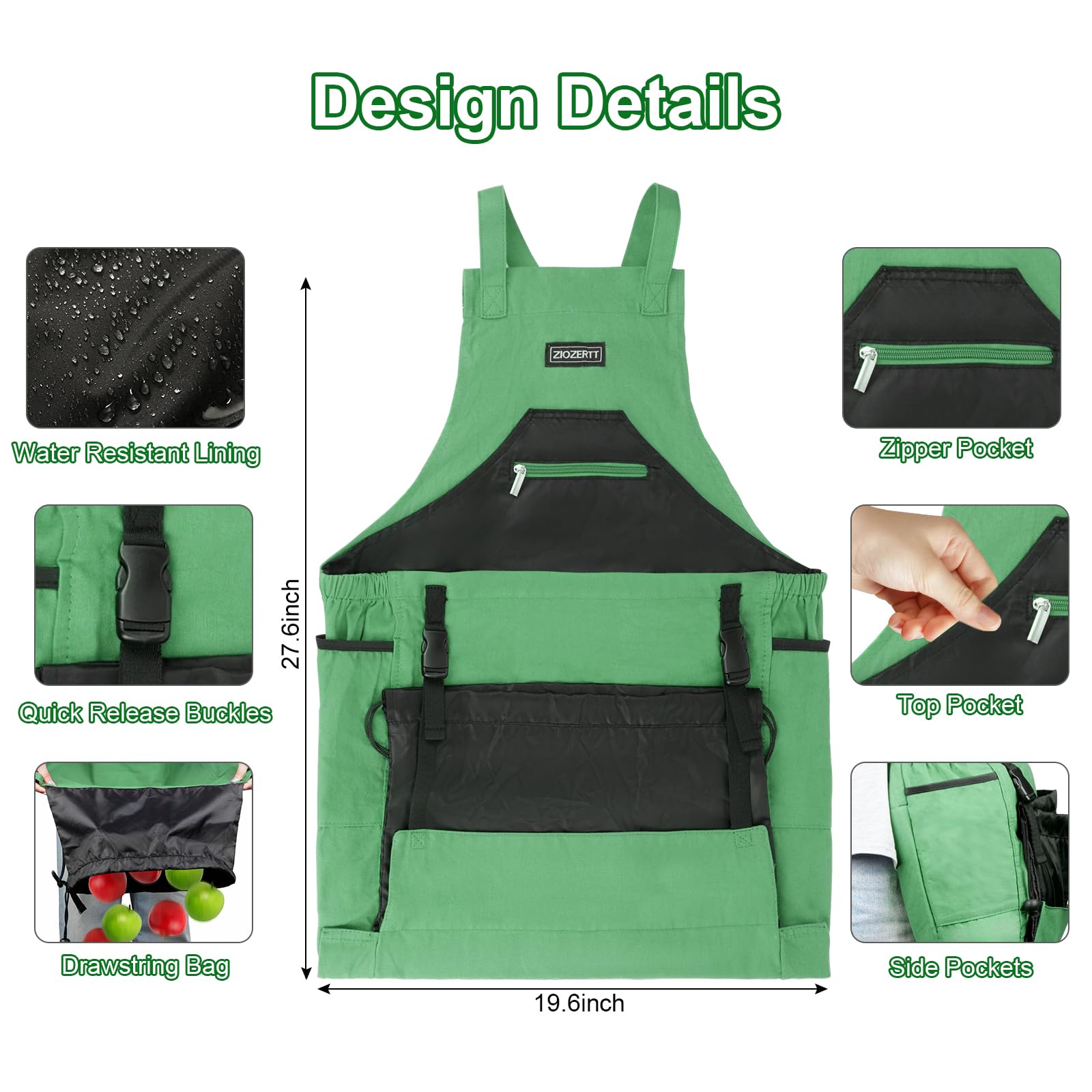 Gartenschürze, Ernte-Schürzen mit Taschen für Damen und Herren, Segeltuch, Gartengeschenke für Mutter, Papa