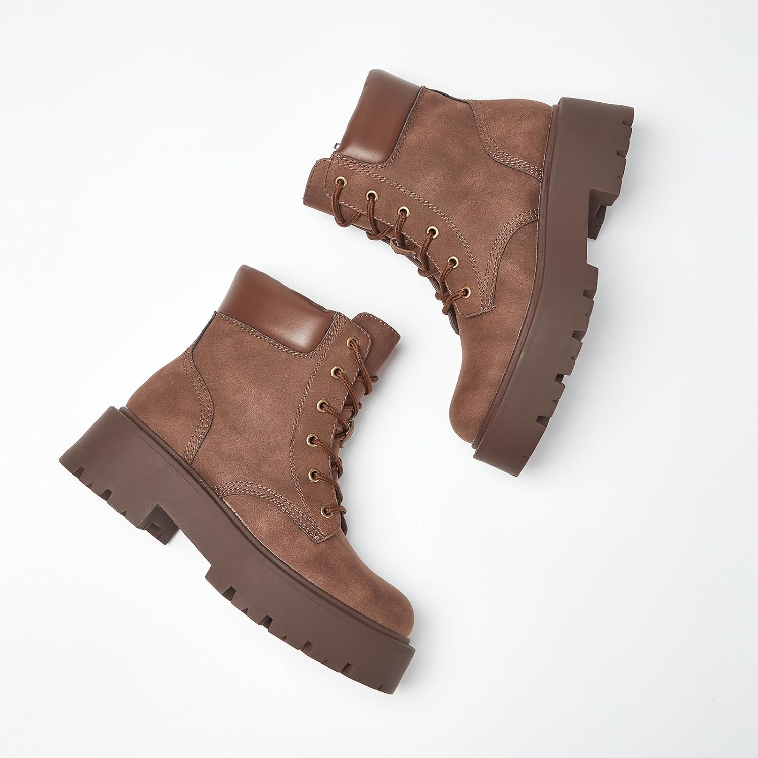 YZ Lace-up Combat Boots Ankle Bootie for Women-Water-Resistant Side Zip Platform Lug sole Boots - Image 6