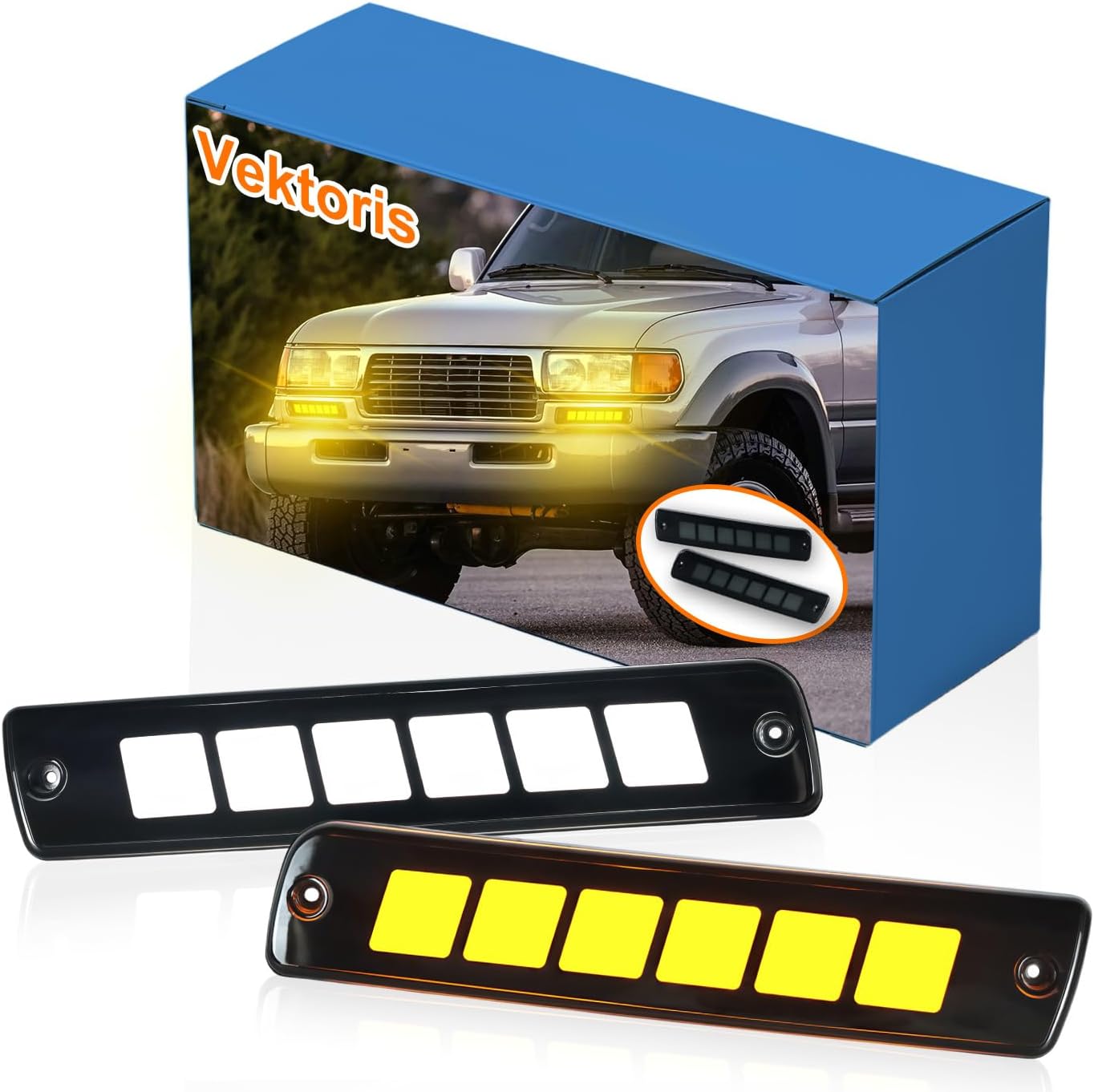 LED Front Bumper Turn Signal Light for Toyota Land Cruiser FJ80 1991-1997/95-97 Lexus LX450, Fog Front Headlight Side Markers Switchback Amber Turn Signal Light & Daytime Running Light DRL