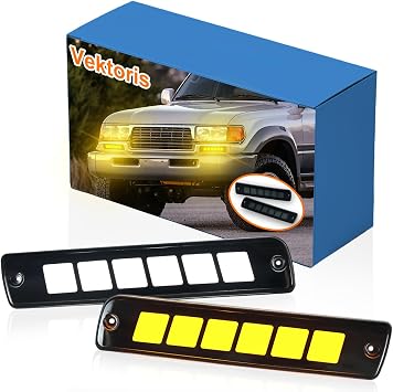 LED Front Bumper Turn Signal Light for Toyota Land Cruiser FJ80 1991-1997/95-97 Lexus LX450, Fog Front Headlight Side Markers Switchback Amber Turn Signal Light & Daytime Running Light DRL