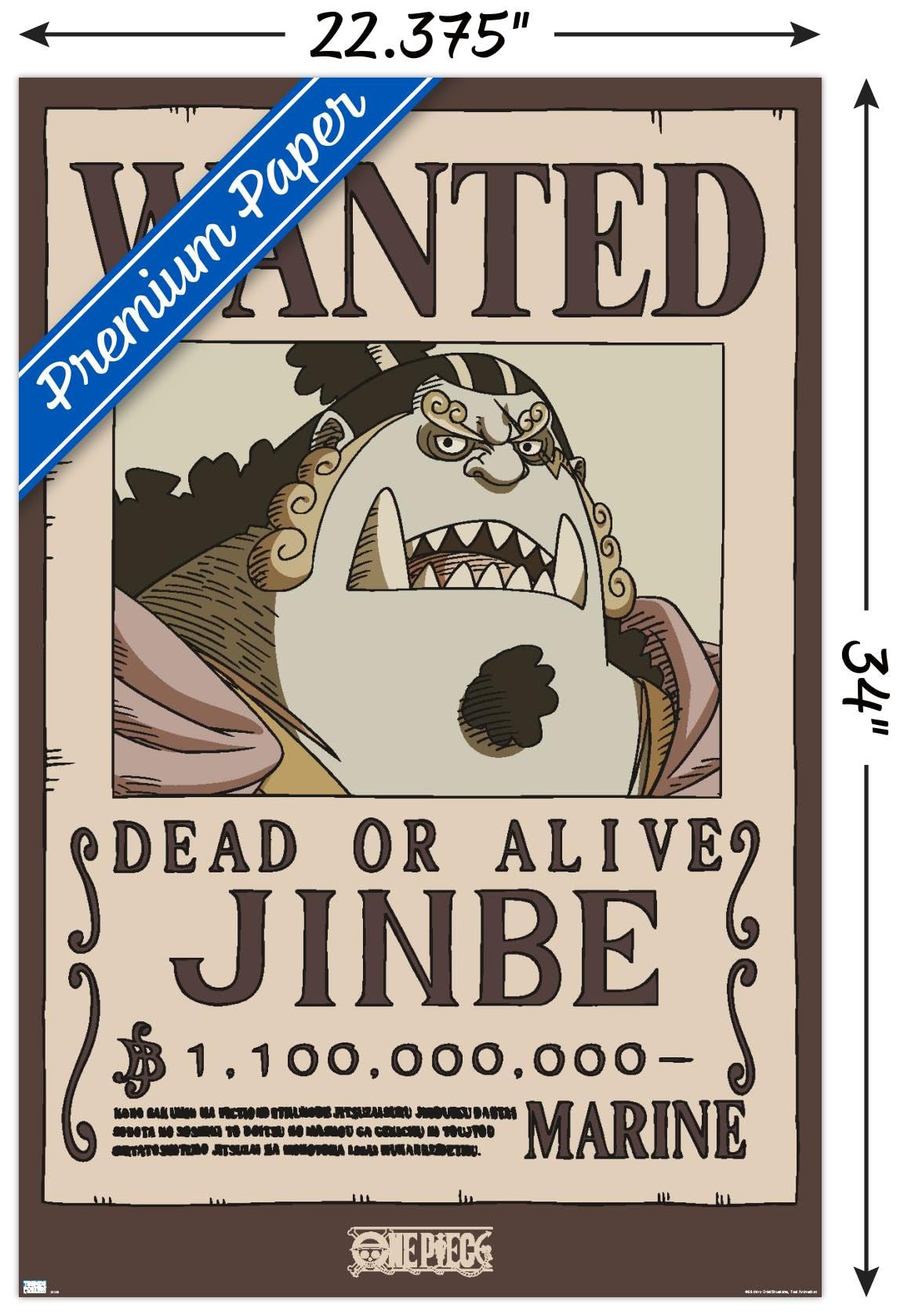 Amazon.com: One Piece - Jinbe Wanted Poster Wall Poster, 34L