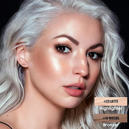 Miniatura 2 de FOCALLURE 2 unidades de barra de contorno en crema mineral, iluminador hidratante y bronceador, lápiz antiadherente para iluminar la cara y sombras,