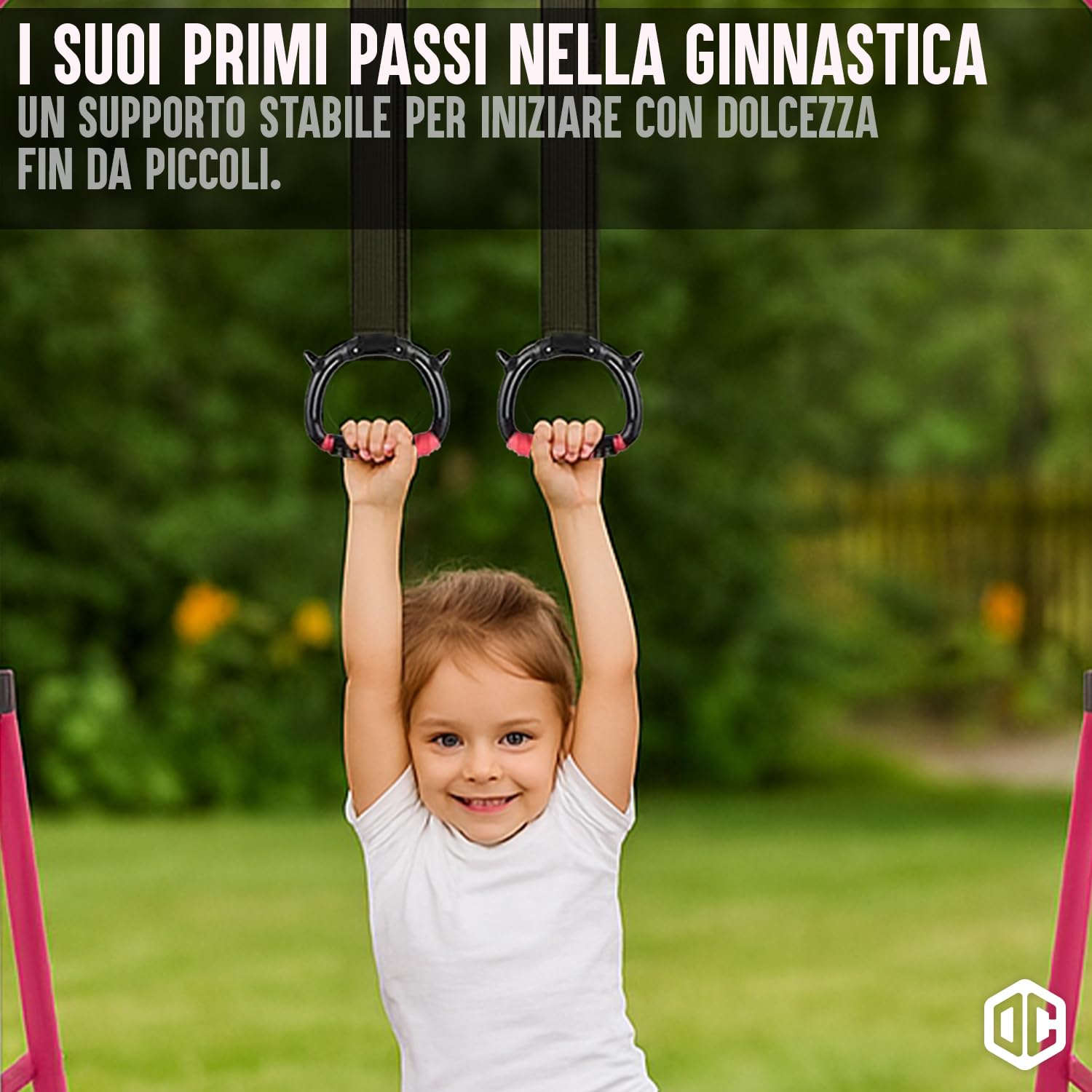 Original Cup Gym Rings Anelli Ginnastica per Bambini Rosa | 2 Anelli Resistenti con Cinghie Regolabili (16–55 cm) | Nastro Antiscivolo | Interno ed Esterno | Aerobik