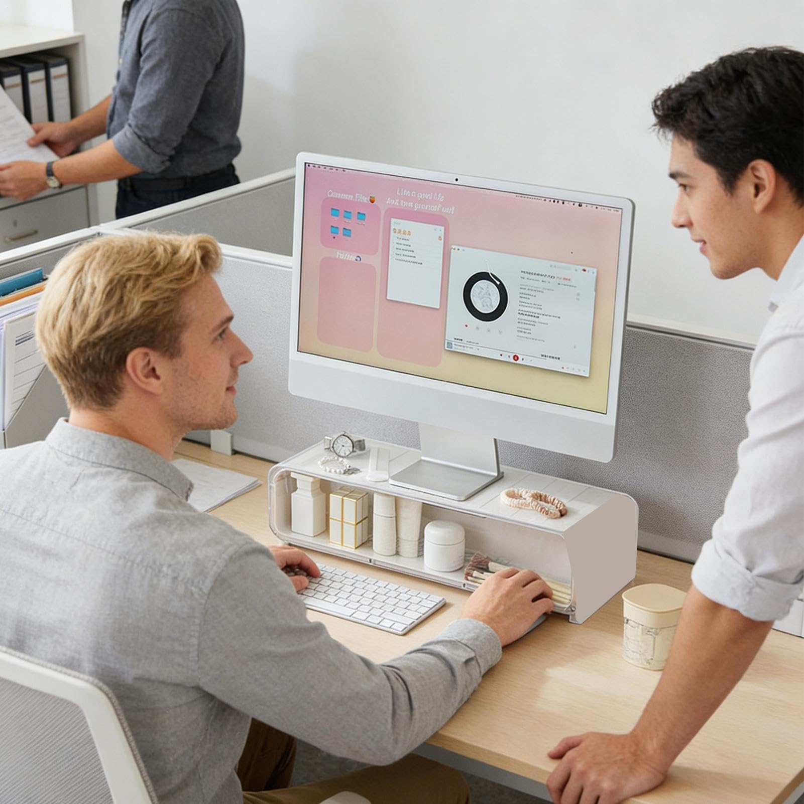Alzata Computer Ripiano Bianco Multifunzione Antiscivolo per Desktop | Accessorio per Ufficio Alzaschermo Per Scuola, Postazione Di Lavoro, PC, Stampante E Computer Portatile