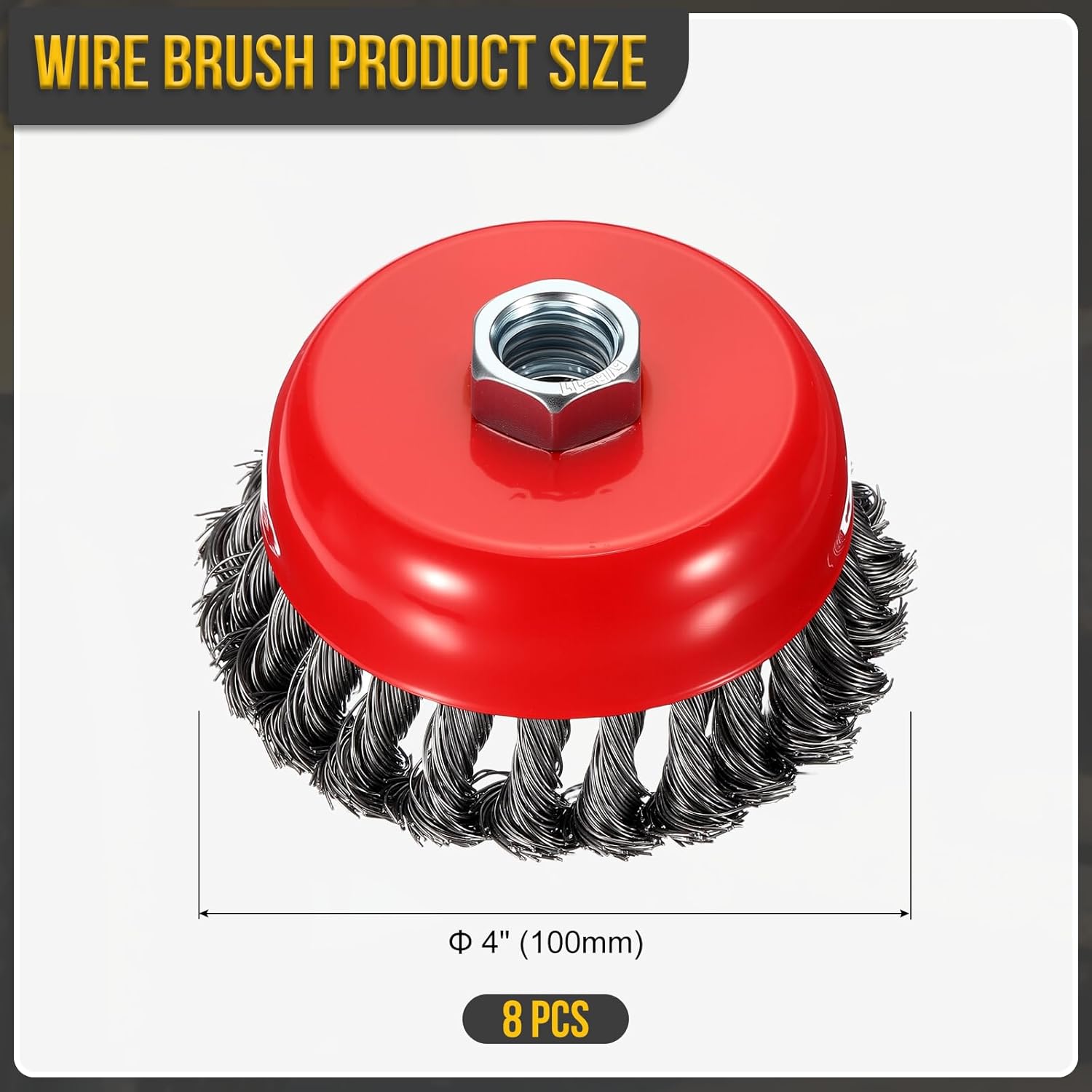 DTGN 4 Inch Wire Cup Brush for Grinder - 8 Pcs - Carbon Steel Knotted(0.02" Wire Size) Wire Wheel for Angle Grinder with 5/8"-11 Arbor - Good for Cleaning Rust Paint Abrasive
