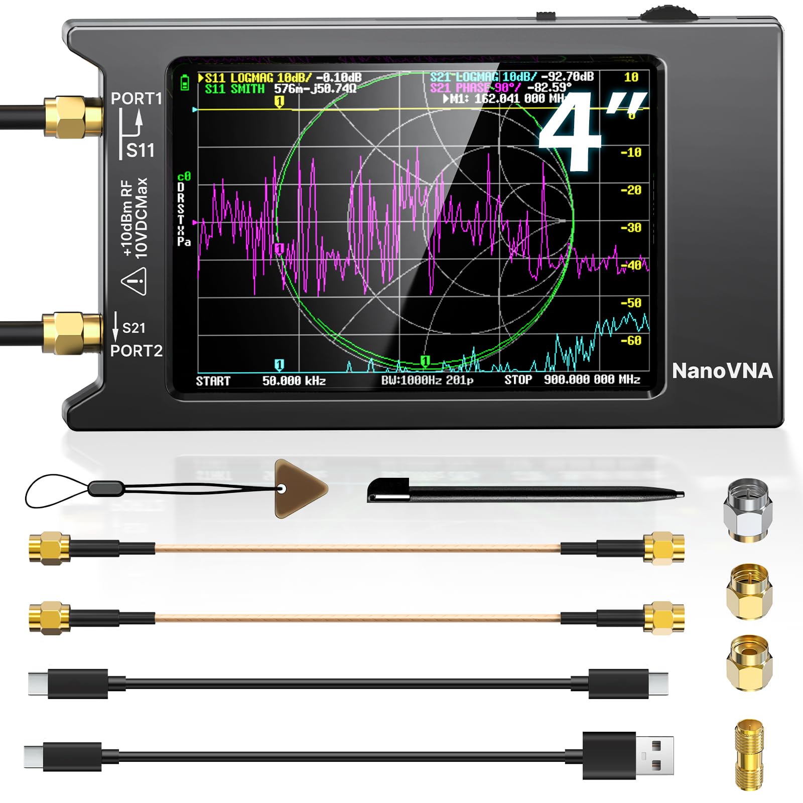 Photo 1 of AURSINC Upgraded NanoVNA H4 Vector Network Analyzer, Latest V4.4 9kHz-1.5GHz Antenna Analyzer, 4" Touch Screen, Measuring S-Parameter SWR Smith Chart TDR, Portable RF Tester for Ham Radio, Engineers