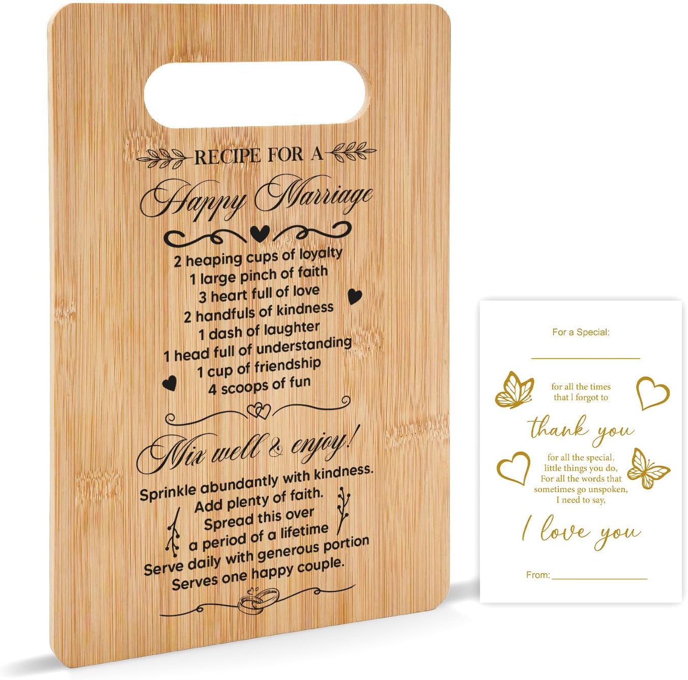 Wedding Gifts Bamboo Cutting Board, Recipe for A Happy Marriage Cutting Board, Newlywed Gifts for The Couple, Chopping Boards for Kitchen Decor -001