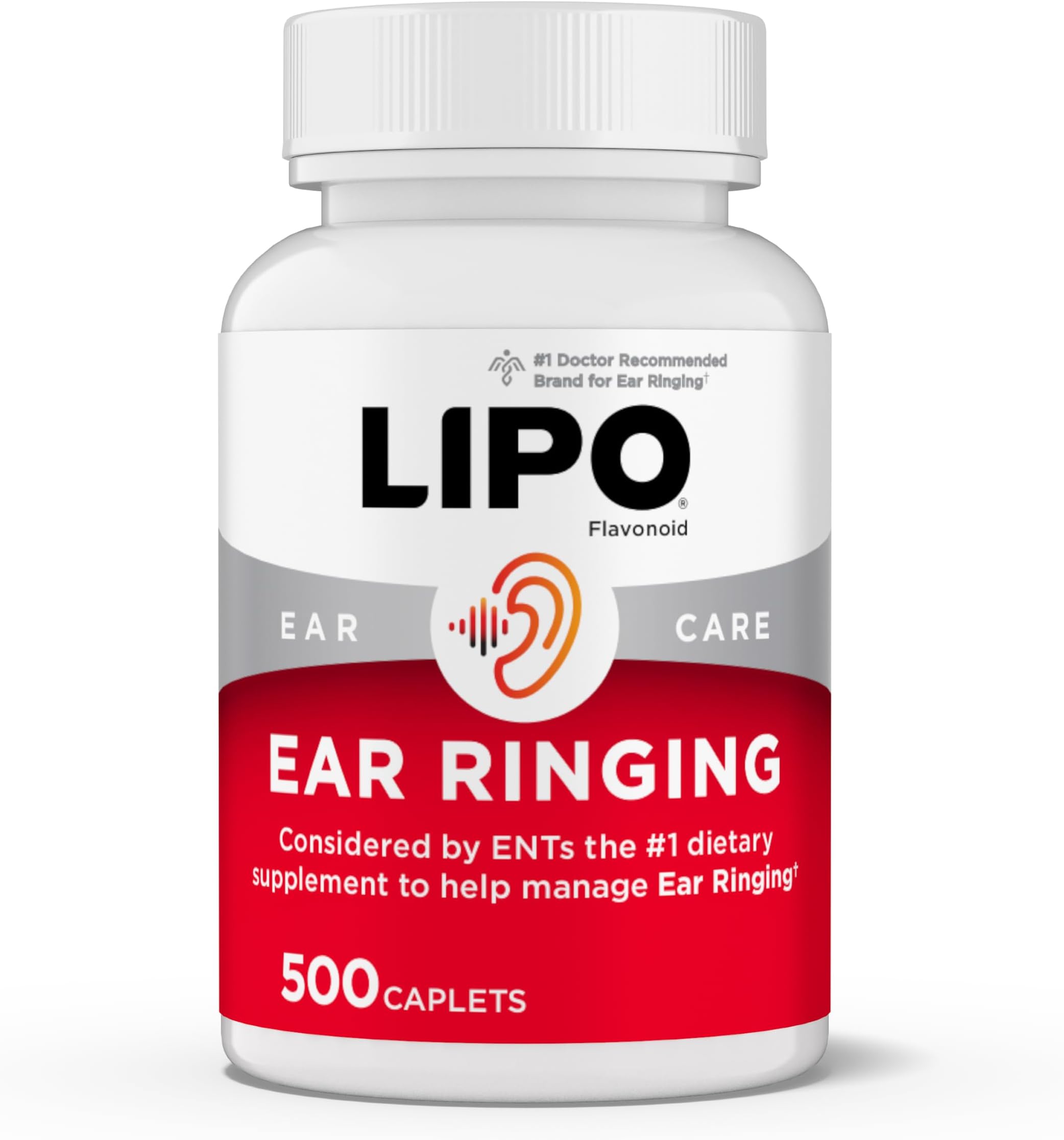 Lipo Flavonoid Ear Ringing - Doctor-Recommended for Ringing Ears – Clinically Proven Lemon Bioflavonoid Complex with Vitamins C, B1, B2, B6, B12, & Calcium - 500 Caplets