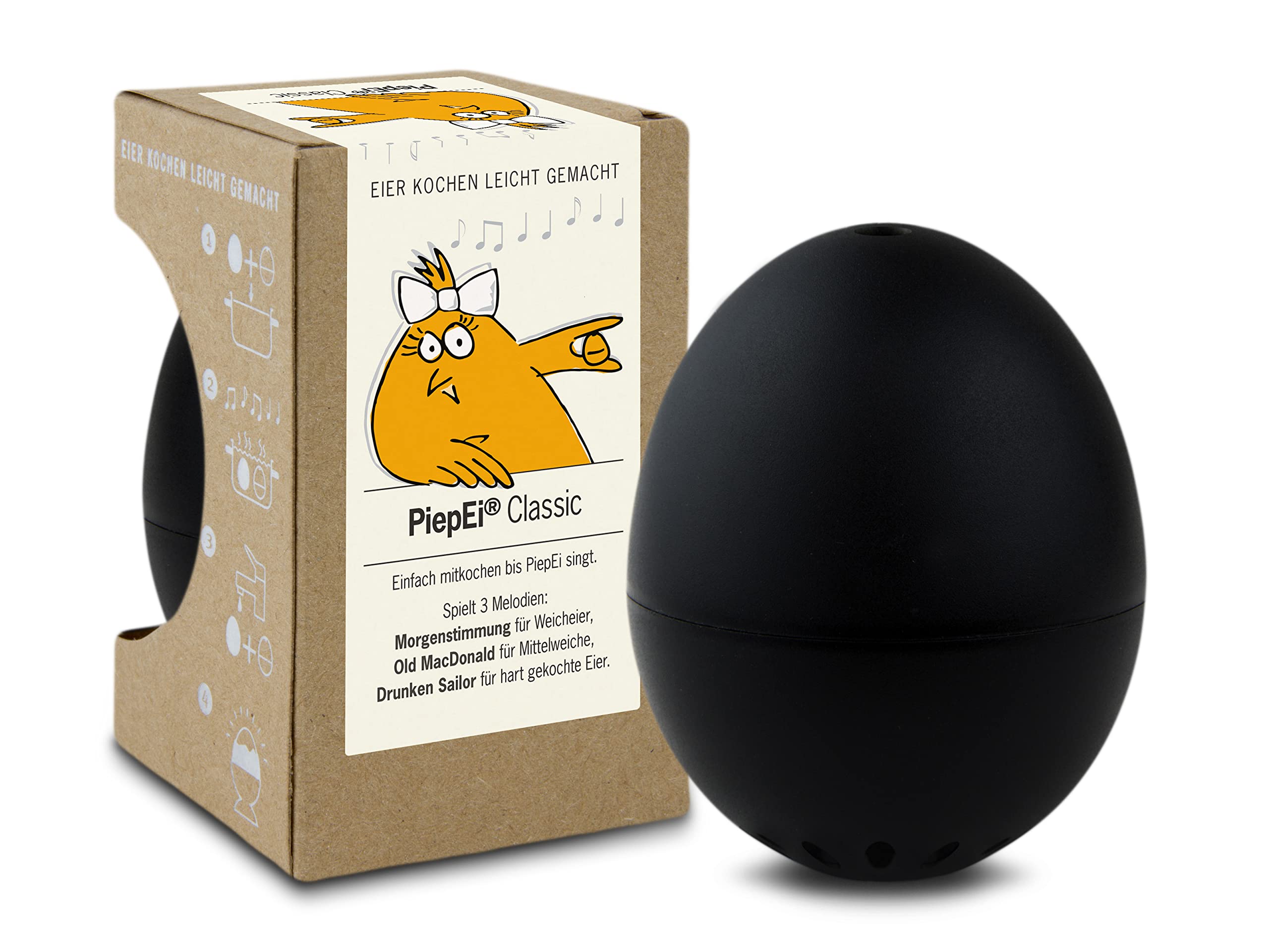 PiepEi - Timer Musicale Per Uova, Cuociuova Con 3 Canzoni Per Diversi Gradi Di Cottura, Made In Germany, Simpatico Regalo Da Cucina