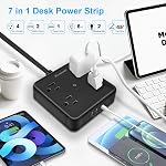Paquet de 2 Ultra Barre d'alimentation à prise plate, Barres d'énergie avec 4 De larges sorties,6 Flat Plug Extension Cord avec 3 USB Ports(1 USB C Port), station de recharge de bureau, noir