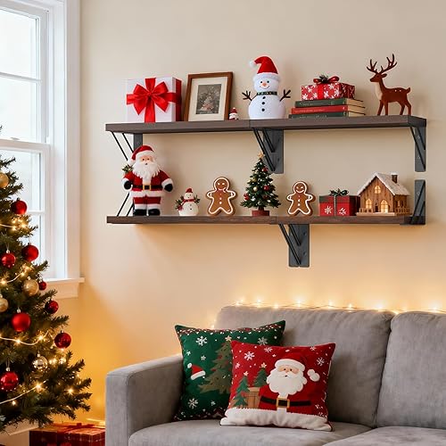 Miniatura 41 de BAYKA Estantes de pared para decoración de dormitorio, estantes flotantes para sala de estar, cocina, estantes flotantes montados de madera rústica