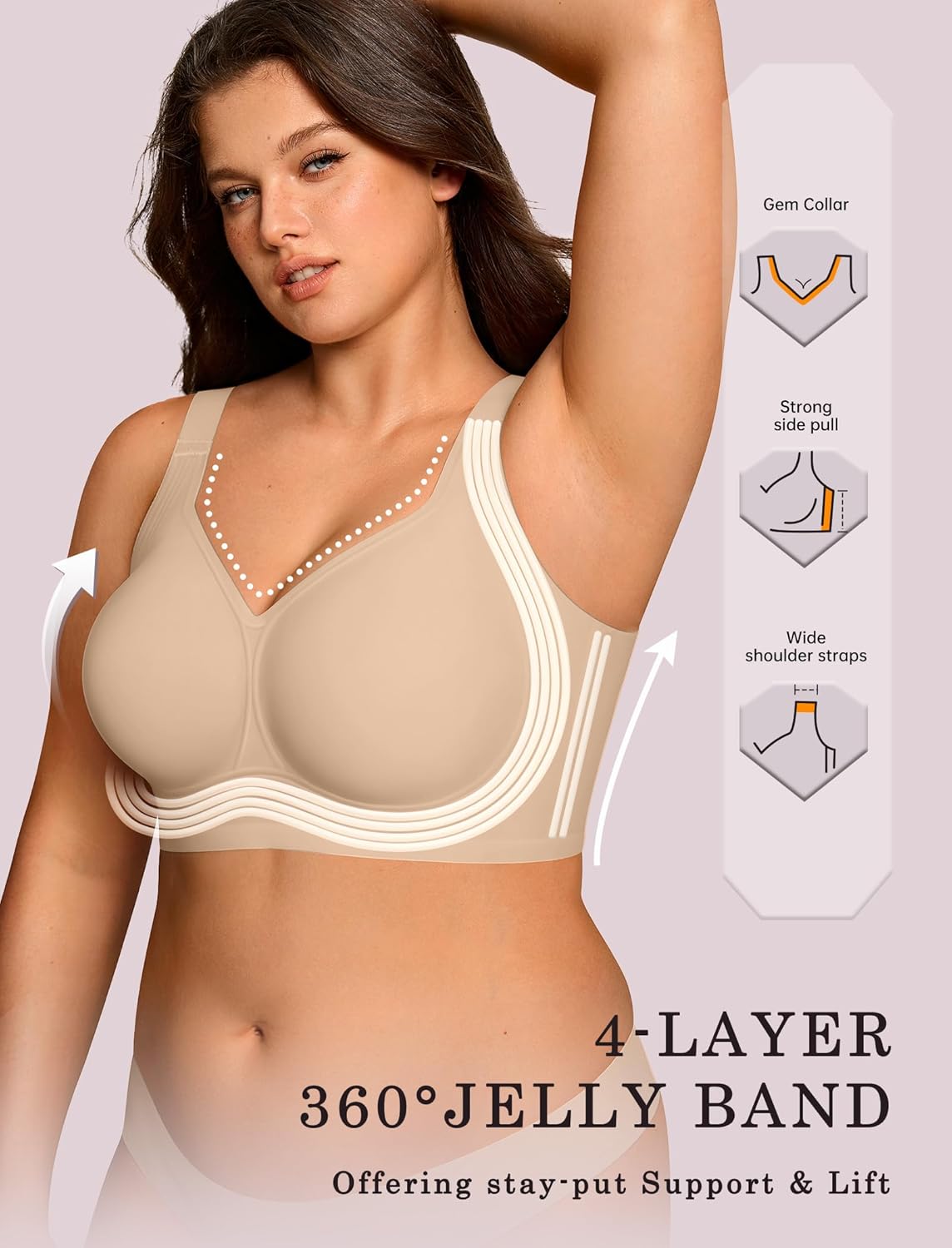 OEAK Womens Wireless Jelly Bra Plus Size Supportive Seamless Bras Full Coverage Push Up Comfortable No Underwire Tshirt Bras - Image 2