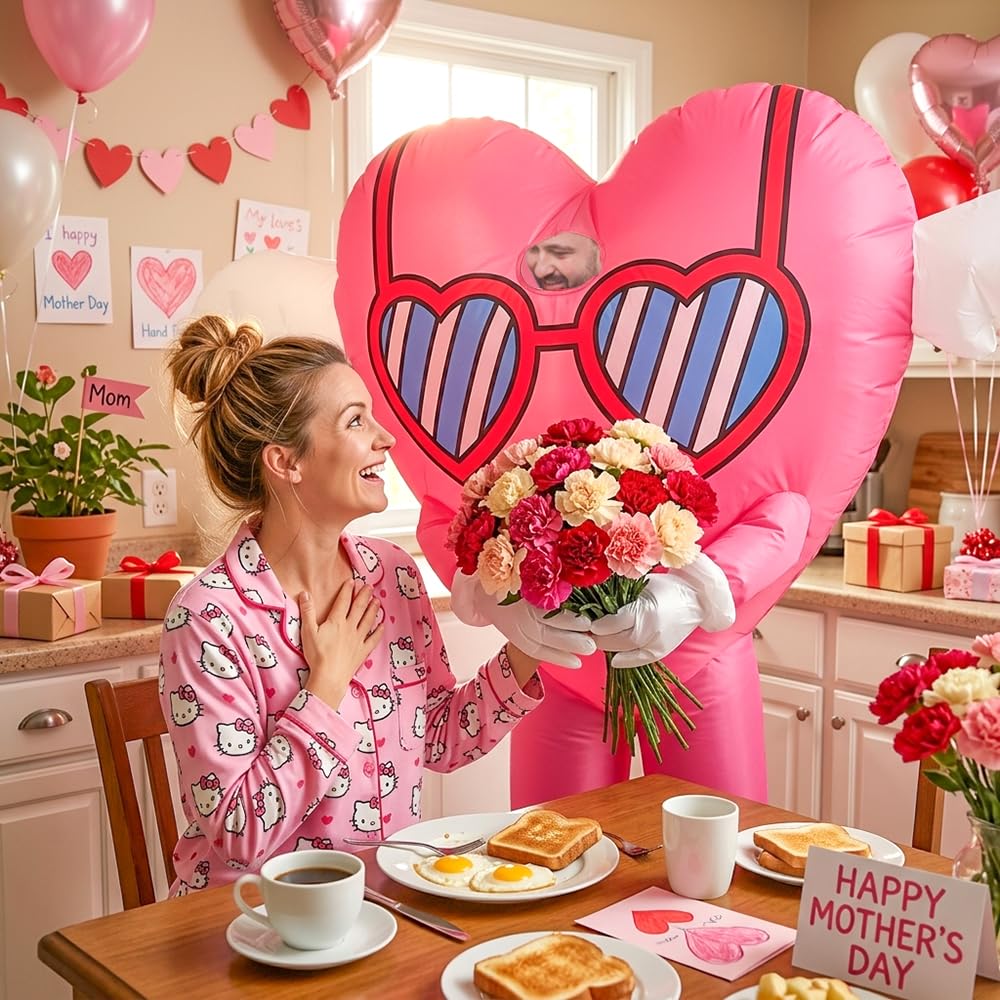 Rafalacy Disfraz inflable de amor para adultos, disfraz de corazón rosa para San Valentín, día de la madre, boda, aniversario
