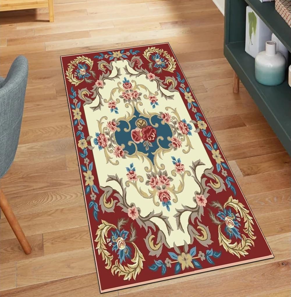 Alfombra de cocina pasillo roja lavable vintage de 90 x 200 cm