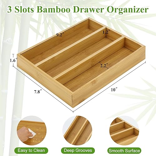 Miniatura 4 de Organizador pequeño de cubiertos para utensilios de cocina, bandejas para cajón, bandeja de cubiertos de bambú, organizador de cubiertos delgado,