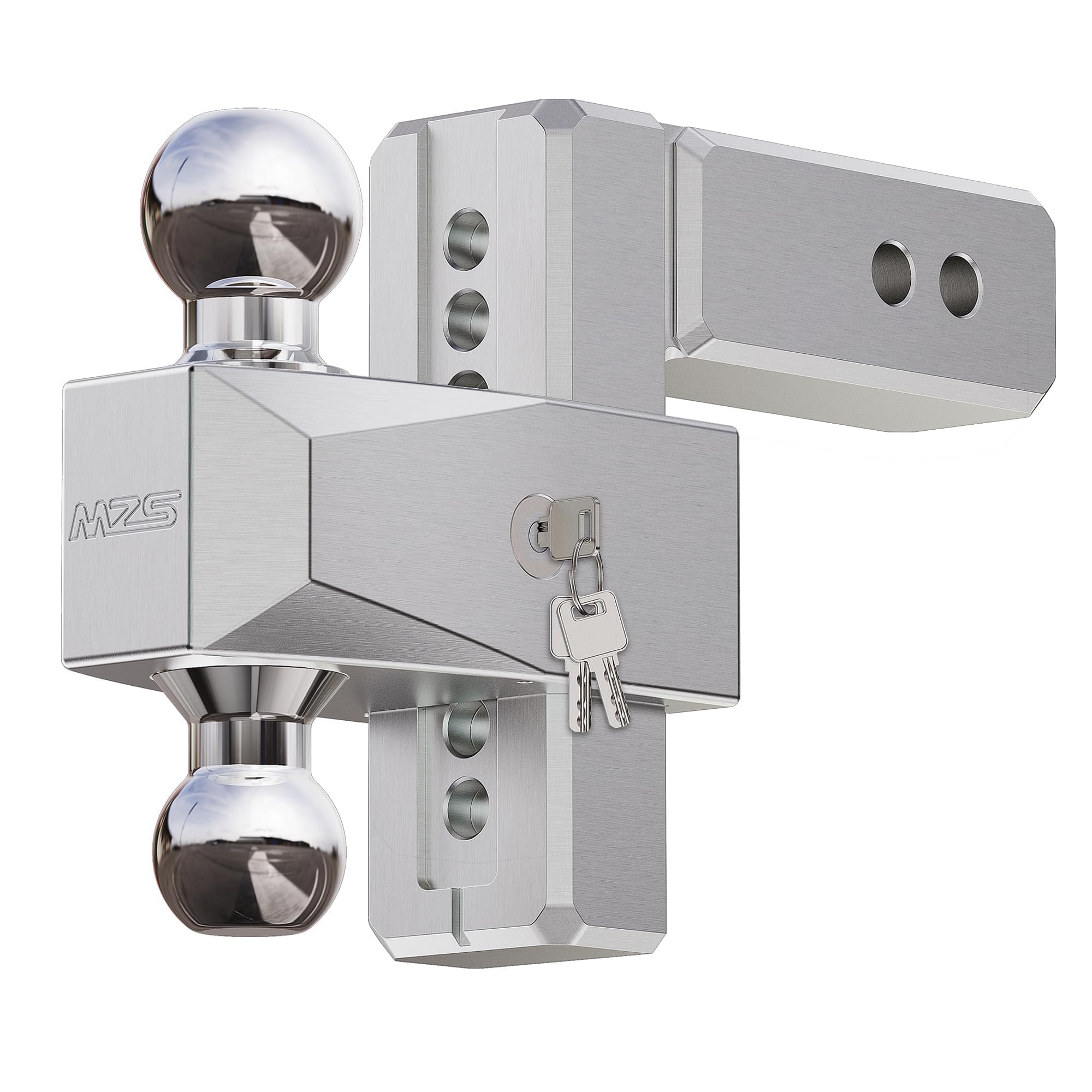 MZS Adjustable Trailer Hitch - Fits 2.5 Inch Receiver Hitch - 6-Inch Adjustable Drop Hitch - Heavy Duty Aluminum Tow Hitch for Truck(18,500 LBS GTW) Chrome