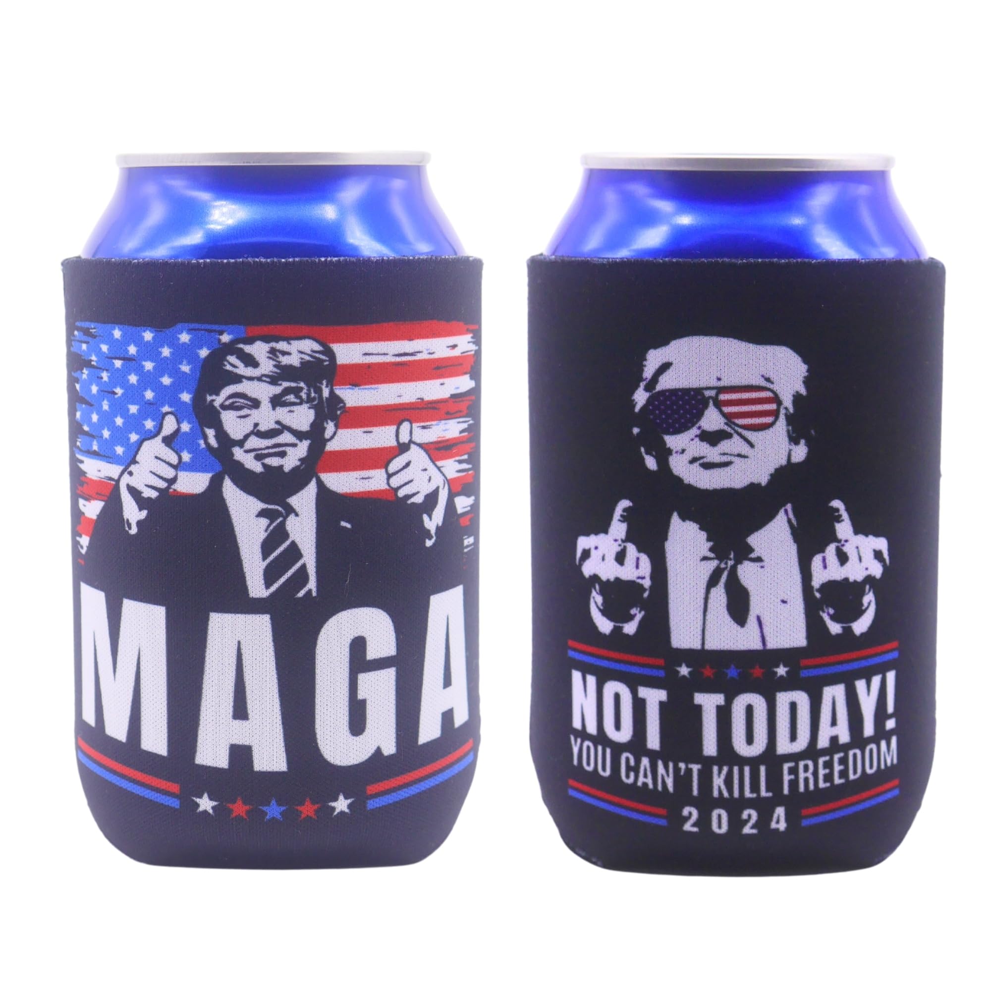2PCS Trump 2024 Can Koozies, MAGA American Flag Soda Pop Beer Cozy, Not Today Can Cooler Sleeve for Supporter