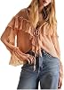 Womens Flowy Bow Front Tie Top Long Sleeve Peplum Lace Trim Chiffon Shirt Sheer V Neck Boho Ruffle Beach Blouse
