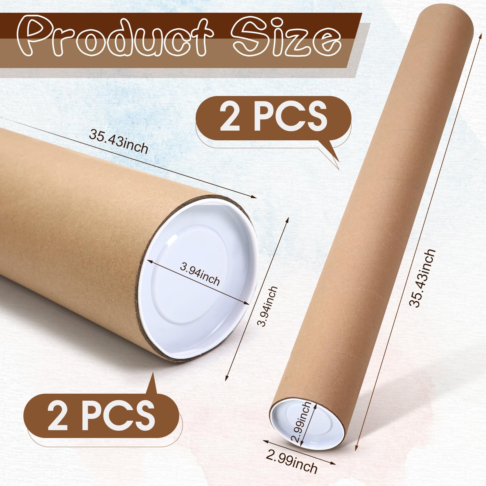 Feifeiya Paquete de 4 tubos de correo de 4 x 35 pulgadas, 3 x 35 pulgadas, tubo de póster con tapas, tubos de cartón de papel kraft para envío, almacenamiento de carteles, impresiones, obras de arte