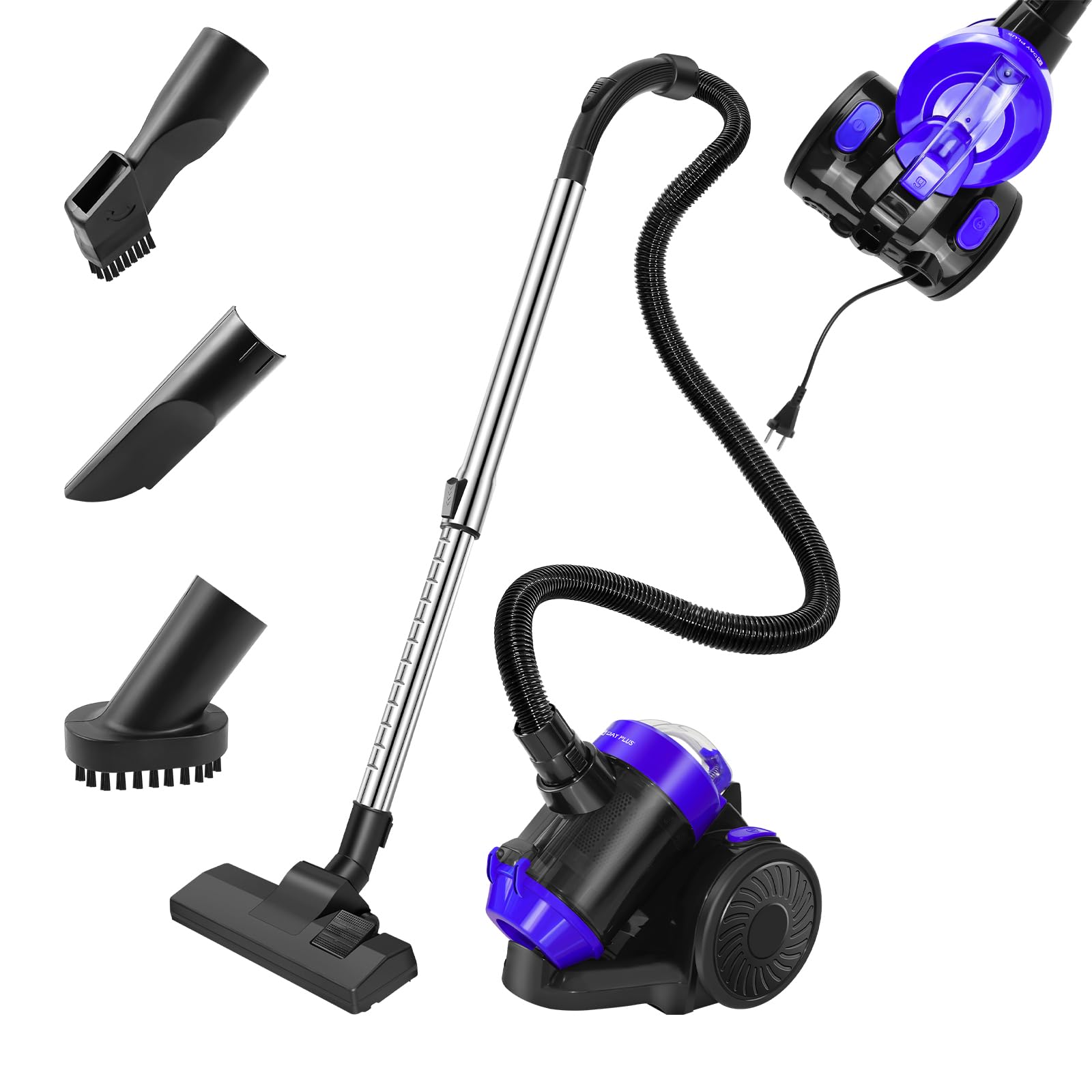 Aspirateur sans sac 1500 W Aspirateur sans sac 25 kPa, silencieux, avec filtre HEPA, bac à poussière de 1,5 l, compact et léger, pour tapis, sols durs, poils d'animaux