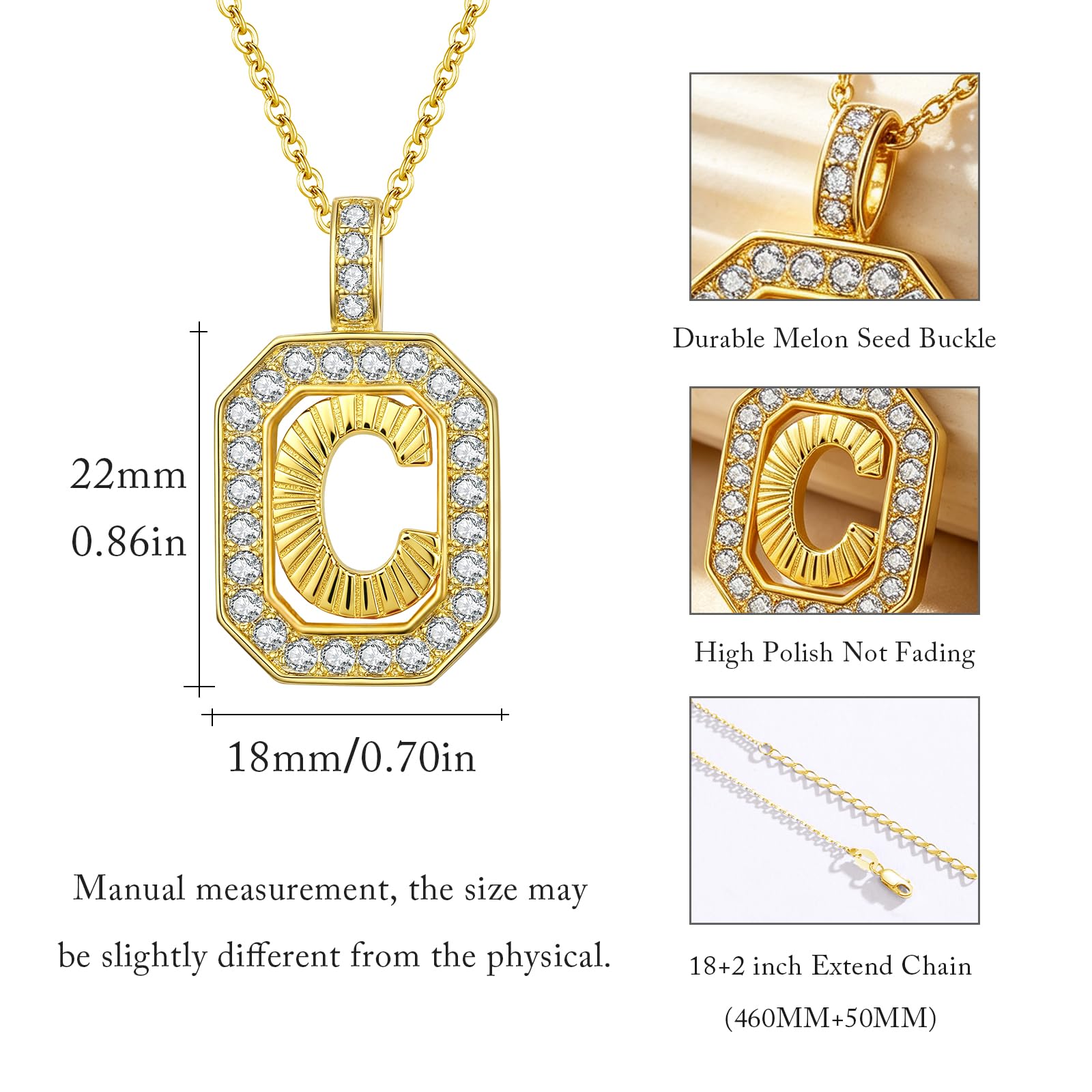 Collana con lettera placcata oro 14 carati con iniziali C, collana da donna
