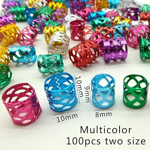 Miniatura 2 de 100 anillos multicolor de dos tamaños, joyería para el cabello para trenzas, cuentas de rastas para mujeres, trenzas para decoración de cabello,