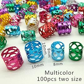 100PCS Two Size Multicolor Rings, Hair Jewelry for Braids, Dreadlocks Beads for Women, Braids Hair Decorations Colorful Aluminum Ring Adjustable Metal Cuffs