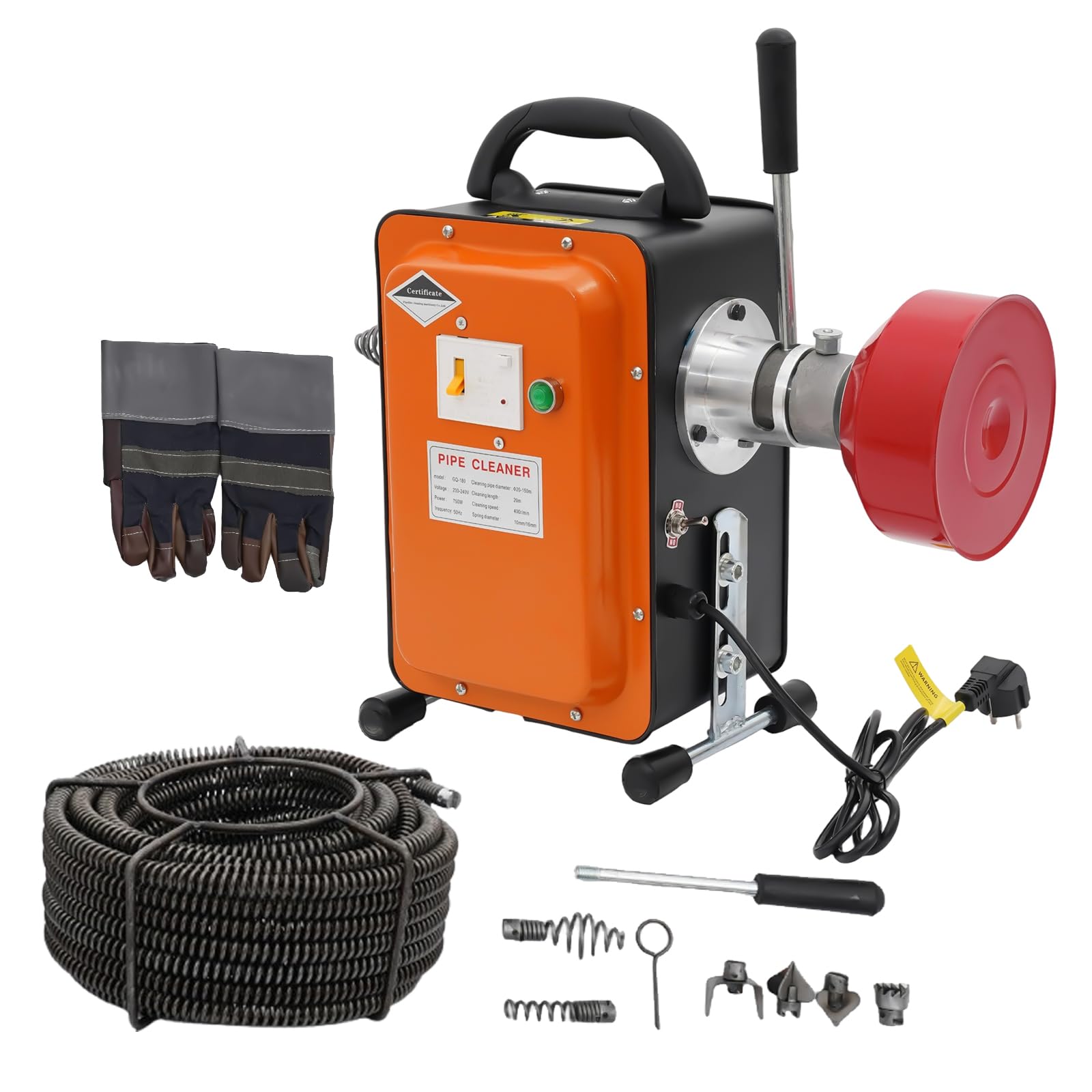 Desatascador eléctrico de desagüe, 500 W, 400 rpm, para tuberías de 20 a 150 mm de diámetro, en espiral, limpiador de tuberías, limpiador de tuberías