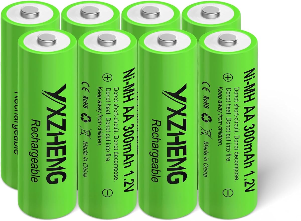 8Pcs AA Battery 1.2v Rechargeable NI-MH 300mAh for Outside Solar Lawn Light (8AA)