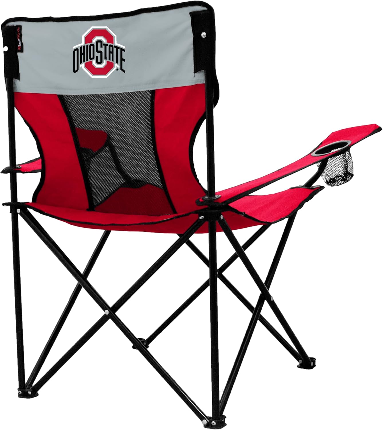 Logo Brands NCAA Ohio State Buckeyes Elite Portable Chair - Premium Outdoor Chair with Cup Holder, Powder-Coated Steel Frame, Lightweight and Portable for Tailgating,and Sporting Events