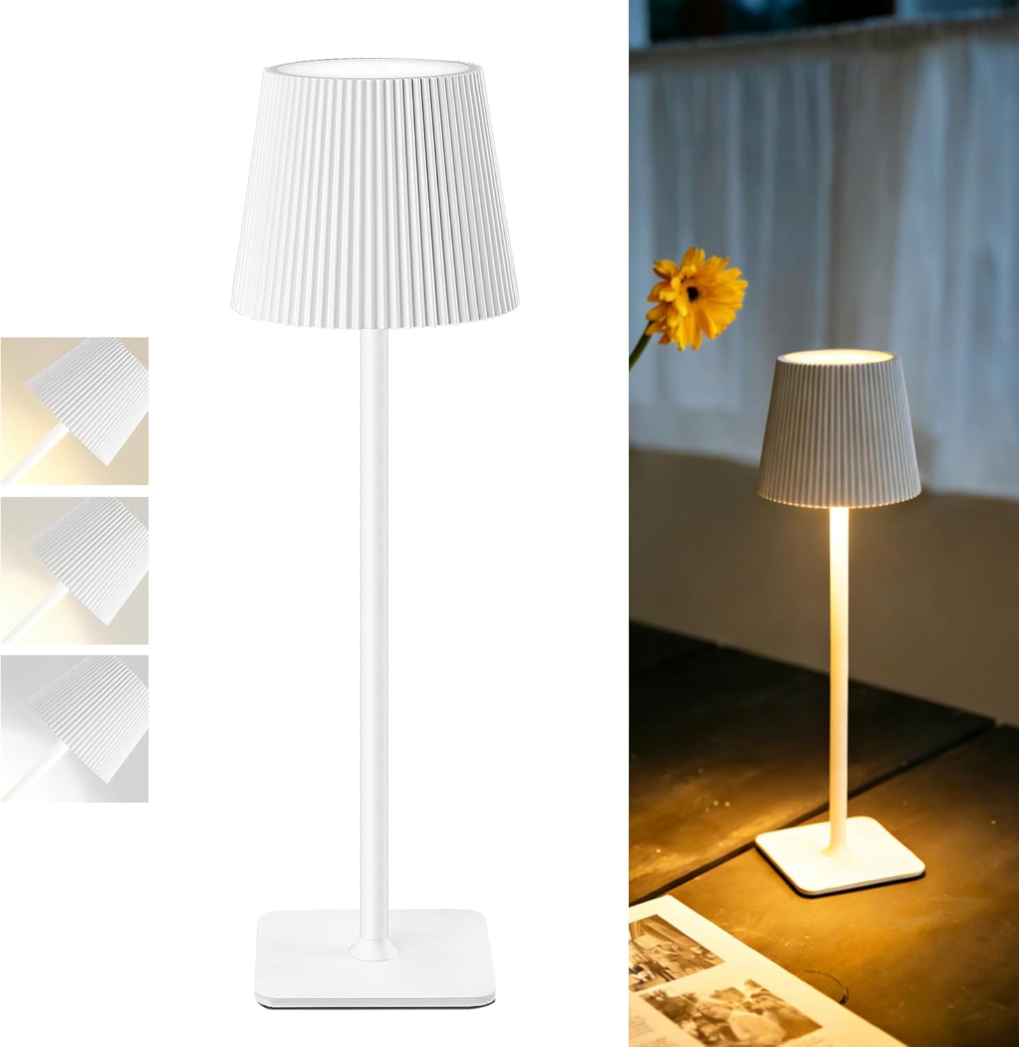 Lampada da Tavolo LED Senza Fili con Controllo Touch – Lampada Ricaricabile da 5200mAh Dimmerabile, IP54 Resistente all’Acqua – Perfetta per Interni ed Esterni, Bianco