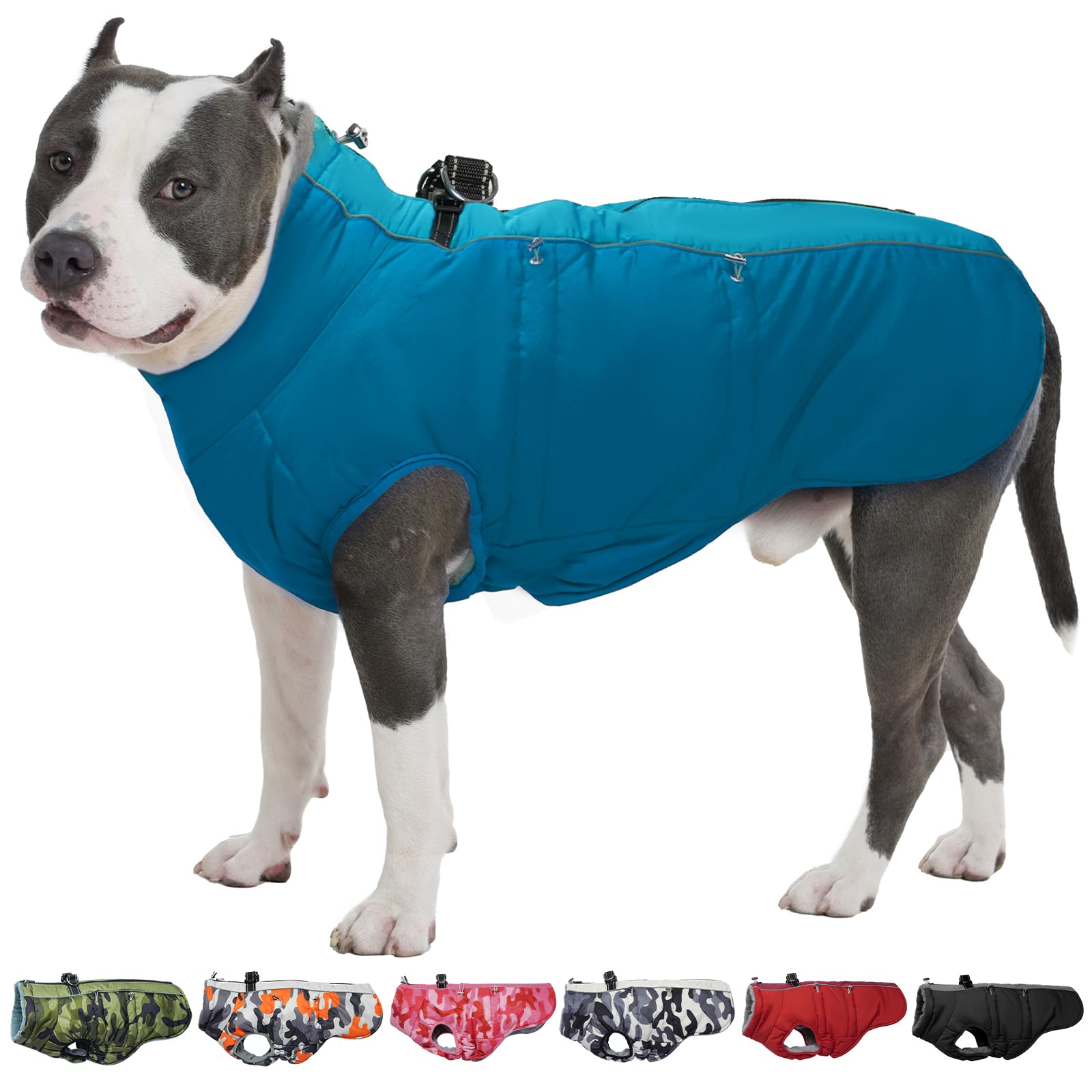 dog winter jacket - xx large, warm zip up snowsuit dog harness vest, reflective, water-resistant, green