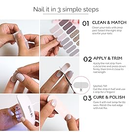 NAILOG Gel Nail Polish Strips, 20 Extra Long Semi Cured Nail Strickers | Glossy and Long Lasting Gel Nail Strip with Soft Gel Finish | Glimmer