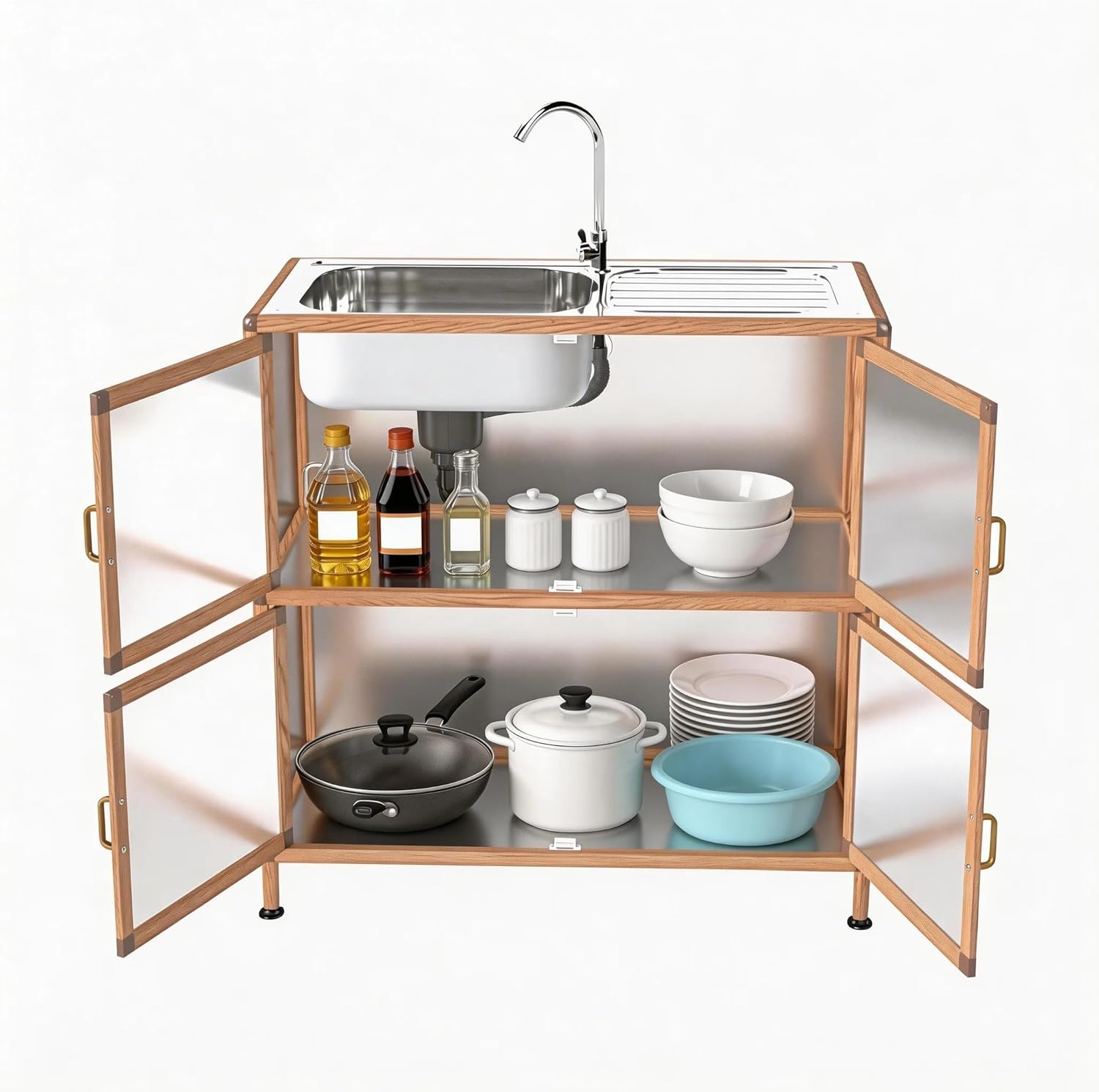 Freestanding Utility Sink with Cabinet Stainless Steel Laundry Sink for Indoor Outdoor 32.68" D x 16.93" W x 32.68" H