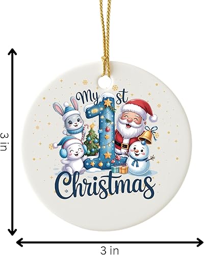Miniatura 5 de Adorno personalizado de mi primera Navidad 2025 Recuerdo redondo de cerámica con nombre personalizado Decoración de árbol de Navidad para bebés