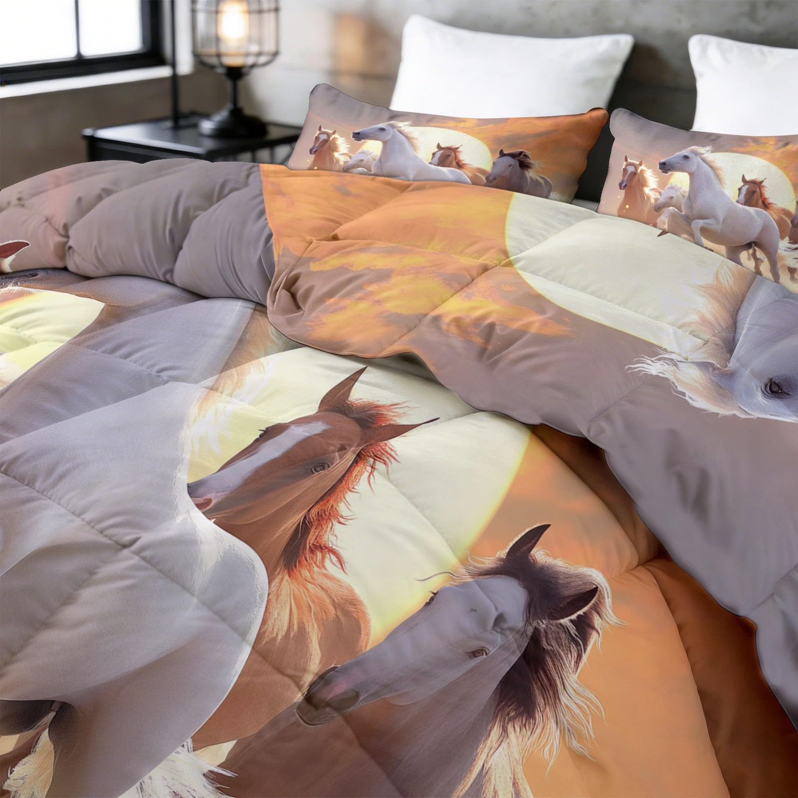 Edredón de verano Emperador Caballo en la playa, colcha reversible ligera con estampado animal caballo, agradable al tacto, ropa de cama para niños, niñas y adultos, lavable a máquina