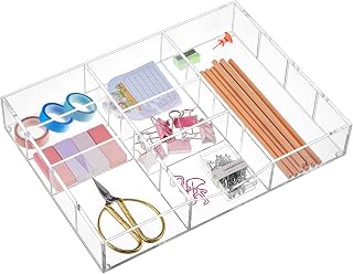 Briwooody Clear Acrylic Drawer Organizer,9 Compartments,Medium