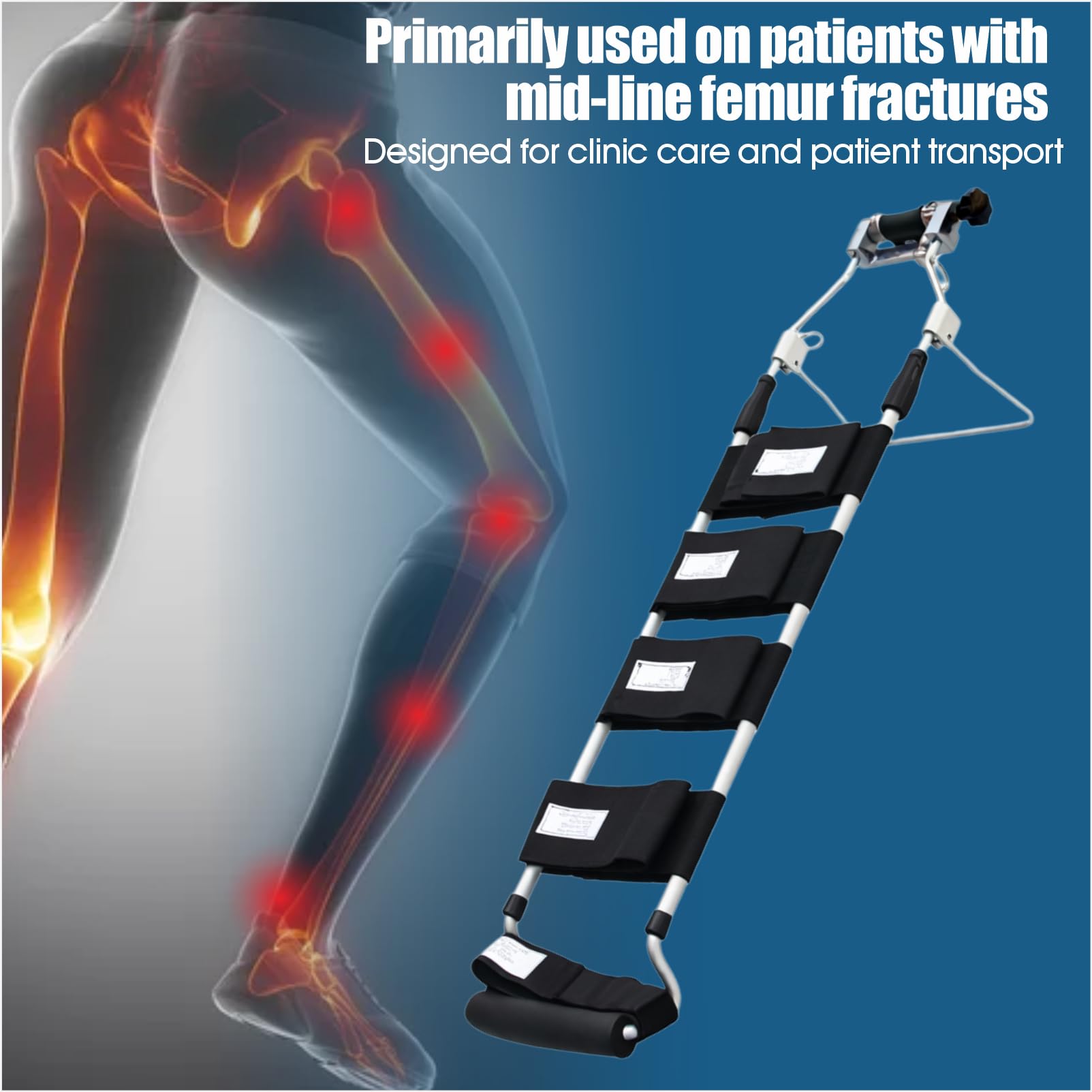 Splint de traction de jambe d'urgence - immobilisateur de fracture pour le mollet et la cuisse, dispositif de premiers soins et de sauvetage réglable avec sangles rembourrées pour EMS Pour enfant