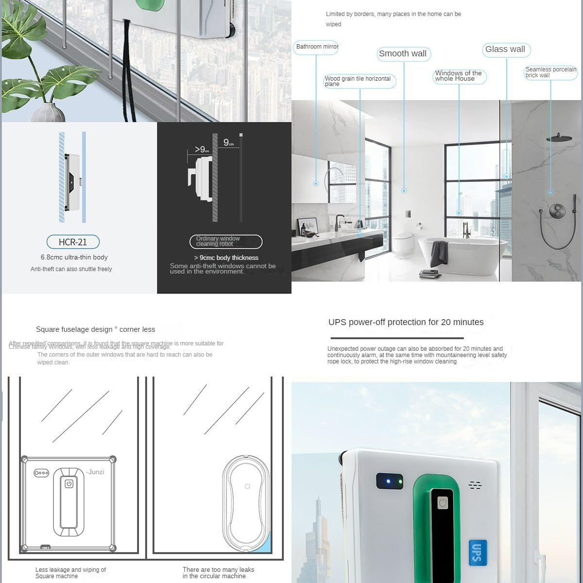Aspiradora Eléctrica para Ventanas con Control Remoto Y Detección Inteligente De Bordes para Una Limpieza Profunda De Ventanas, Azulejos Y Baños.