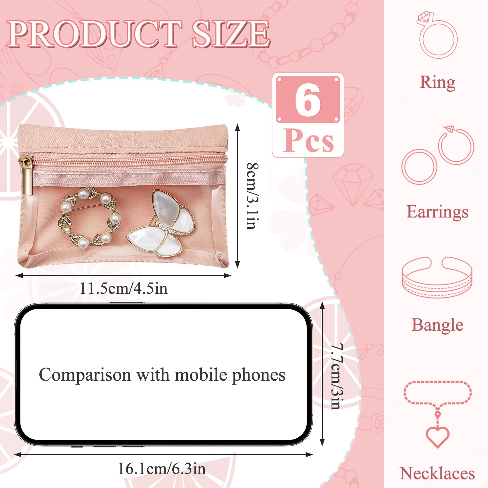 HSLFUAI Lot De 50 Pochettes à Bijoux Carrées Transparentes Avec Fermeture éclair Pour Bijoux, Boucles D'oreilles, Bracelets (15 X 15 Cm