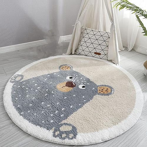 Alfombra redonda de felpa de animales de dibujos animados, alfombra mullida de lana sintética para sala de juegos, alfombra antideslizante para