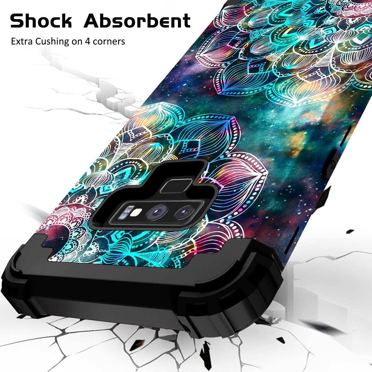 PIXIU for Galaxy Note 9 case, Unique Pattern Heavy Duty Shockproof 3 in 1 hybird Rubber stury Full-Body Protective case Cover for Samsung Galaxy Note 9 2018 Released (Mandala in Galaxy)