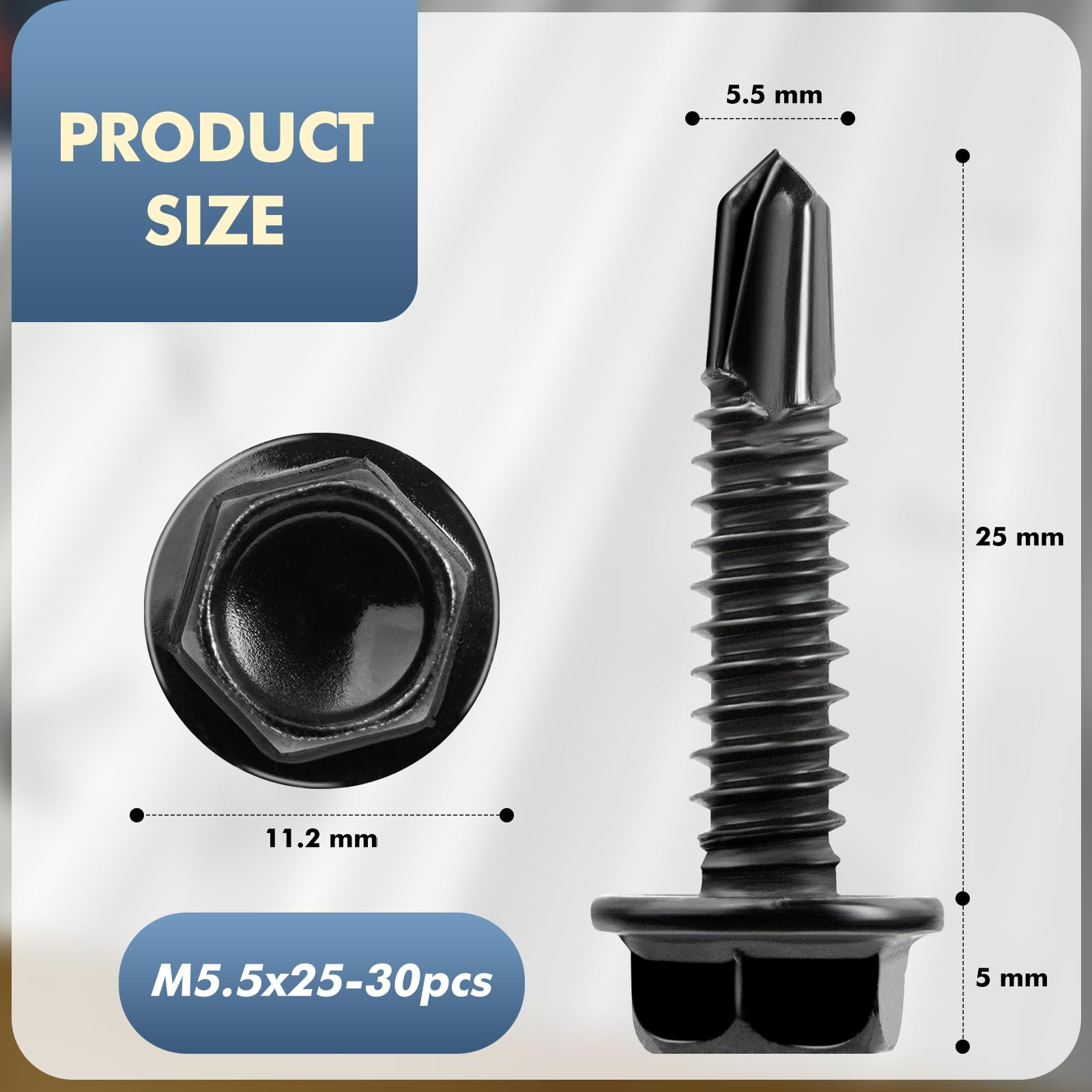 TXXATX M5.5x25 mm Self Drilling Screws for Metal 30 Pcs Hex Head Roofing Screws 410 Stainless Steel Self Tapping Screws Metal with Washers for Plastic Roof Sheet Trapezoidal Sheet Canopies Railings - Image 2