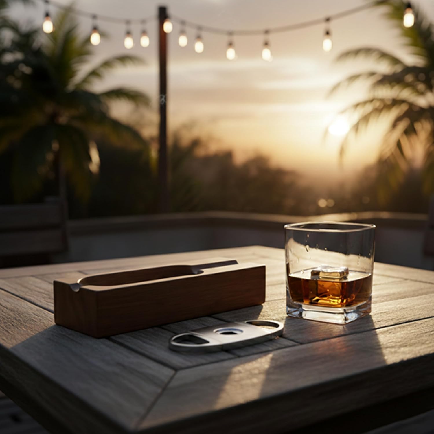 Natural Bamboo Cigar Ashtray with Single Slot Holder - Solid Wood Cigar Accessories for Men - Outdoor Ashtray for Patio & Indoor Vintage Home Decor - Unique Cigar Gift