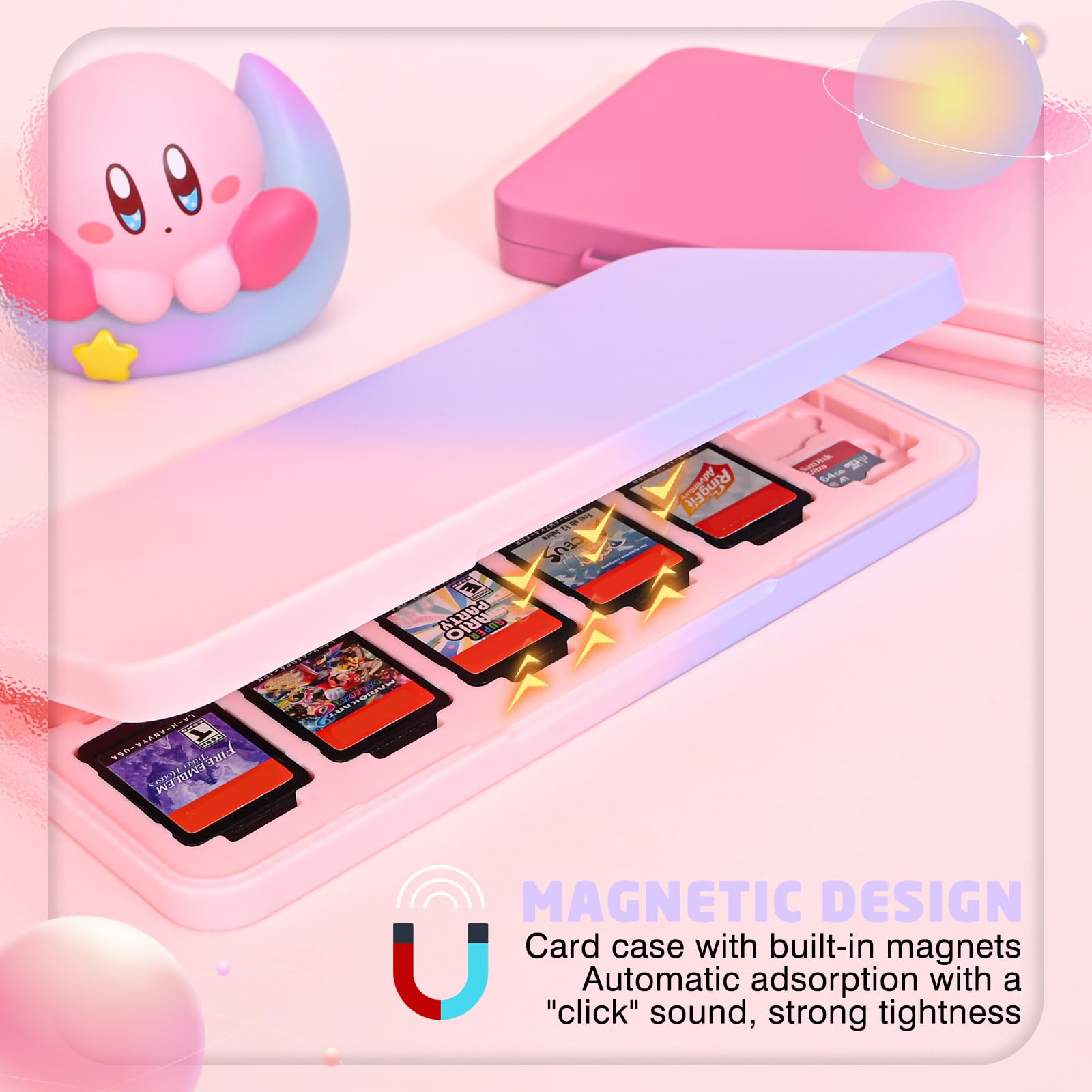 DLseego Étui pour Cartes de Jeu Compatible avec Switch/Switch OLED/Switch Lite,Carte de Jeu Support Rangement avec 24 Cartes de Jeu et 48 Emplacements pour Carte Micro SD-Rose Violet Dégradé