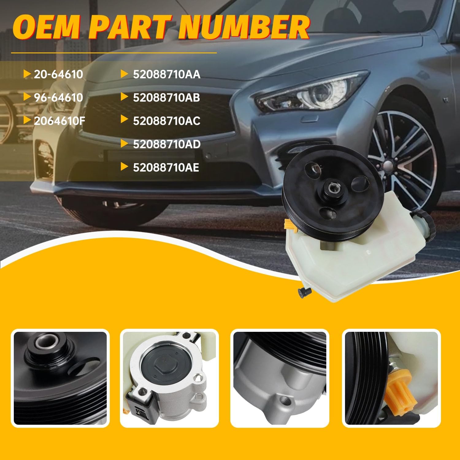 20-64610 Power Steering Pump with Pulley w/Reservoir Compatible With Jeep Liberty 2002-2006,For V6-3.7L Only，Replace # 96-64610 52088710AA 52088710AD 53013493AA 4892371AA 733-75141
