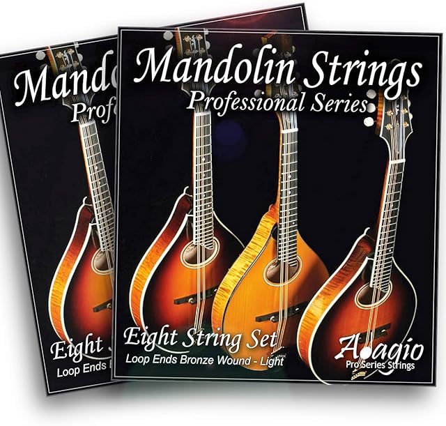 2 SETS! Adagio Pro Acoustic Mandolin Strings - Phosphor Bronze Wound (Standard Light.010 - .034 With Loop End Set). Replacement Sets For All Regular Mandolins (29.5" long length strings)